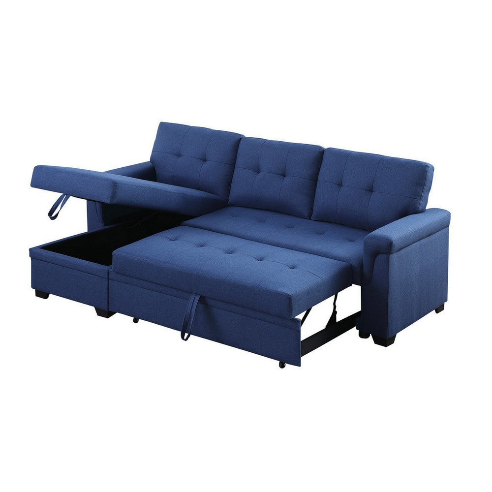 84 Inch Reversible Tufted Sectional Sleeper Sofa with Chaise Lounger Blue By Casagear Home BM302268