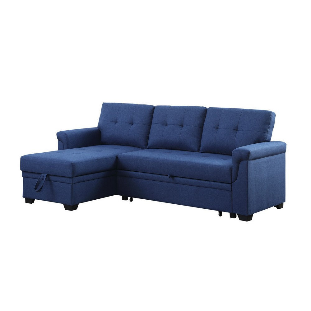 84 Inch Reversible Tufted Sectional Sleeper Sofa with Chaise Lounger, Blue By Casagear Home