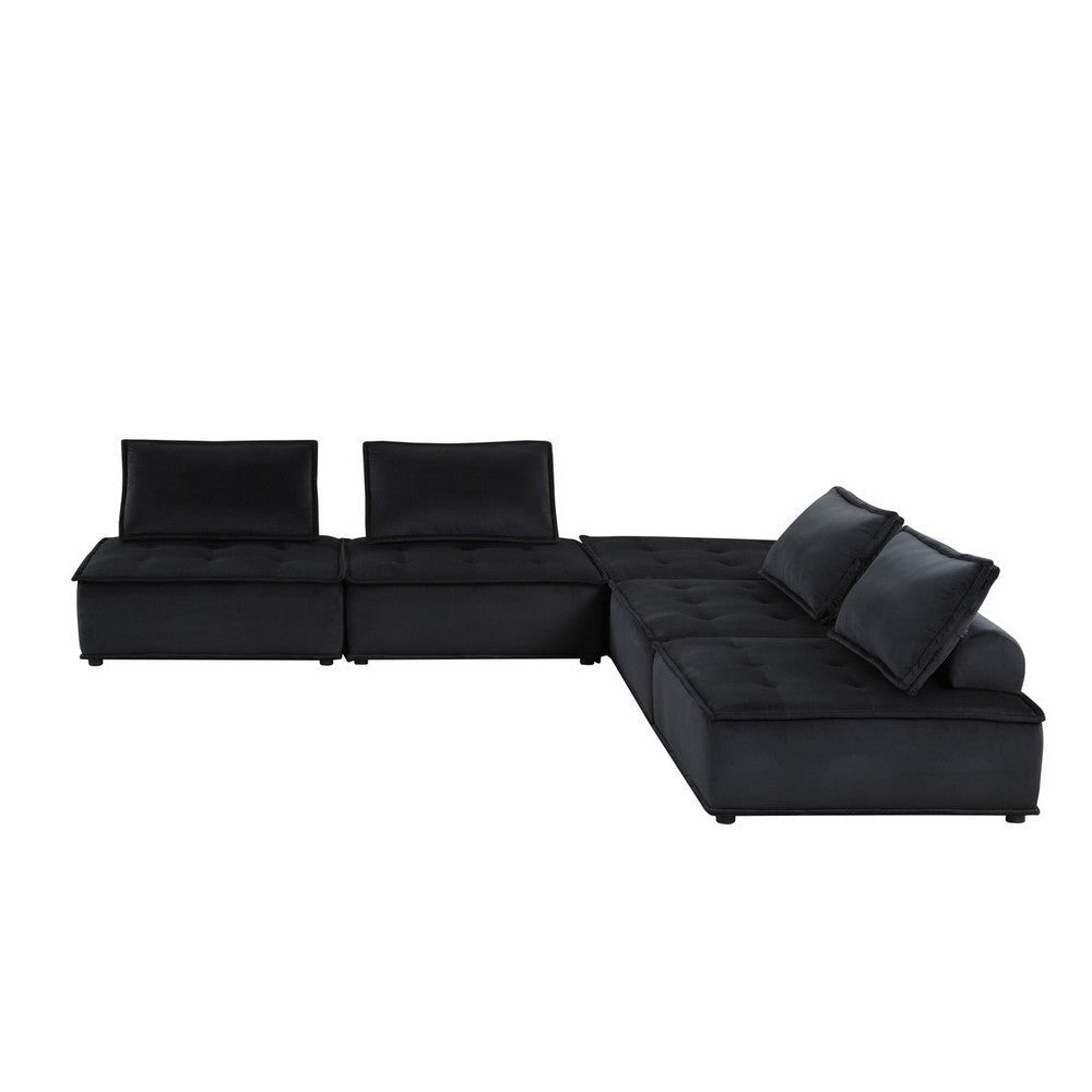 Alaya 5pc Foam Modular Sectional Sofa with Ottoman Black Velvet Upholstery By Casagear Home BM302293