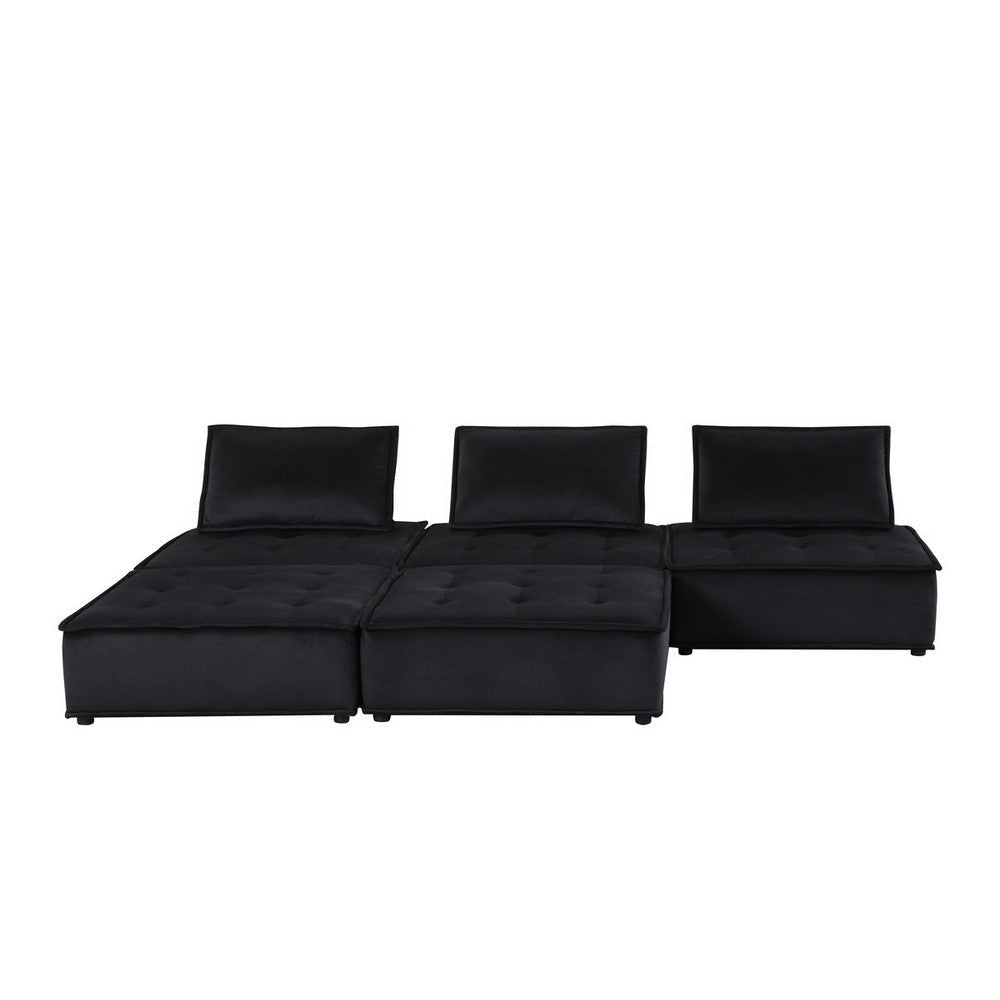 Alaya 5pc Foam Modular Sectional Sofa with Ottoman Black Velvet Upholstery By Casagear Home BM302293