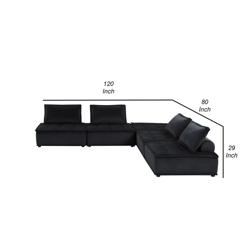 Alaya 5pc Foam Modular Sectional Sofa with Ottoman Black Velvet Upholstery By Casagear Home BM302293