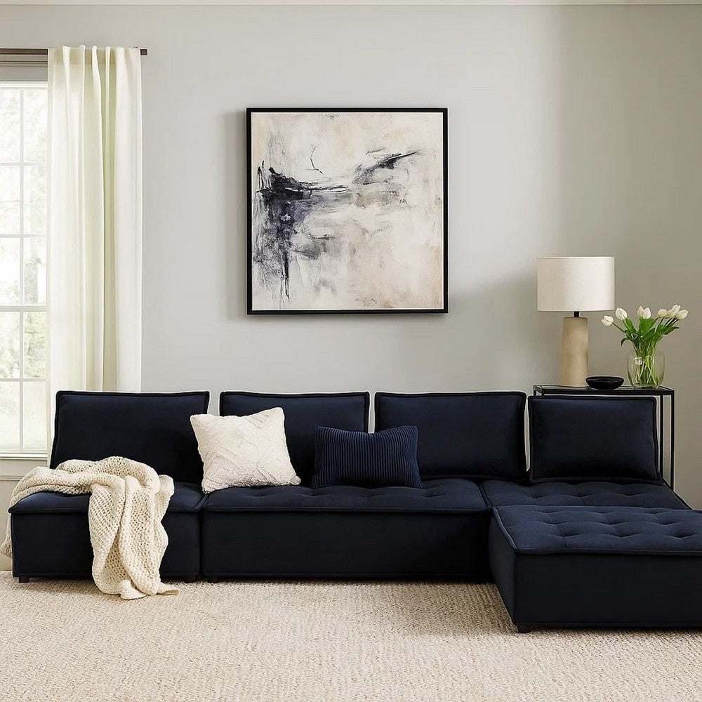 Alaya 5pc Foam Modular Sectional Sofa with Ottoman, Black Velvet Upholstery By Casagear Home