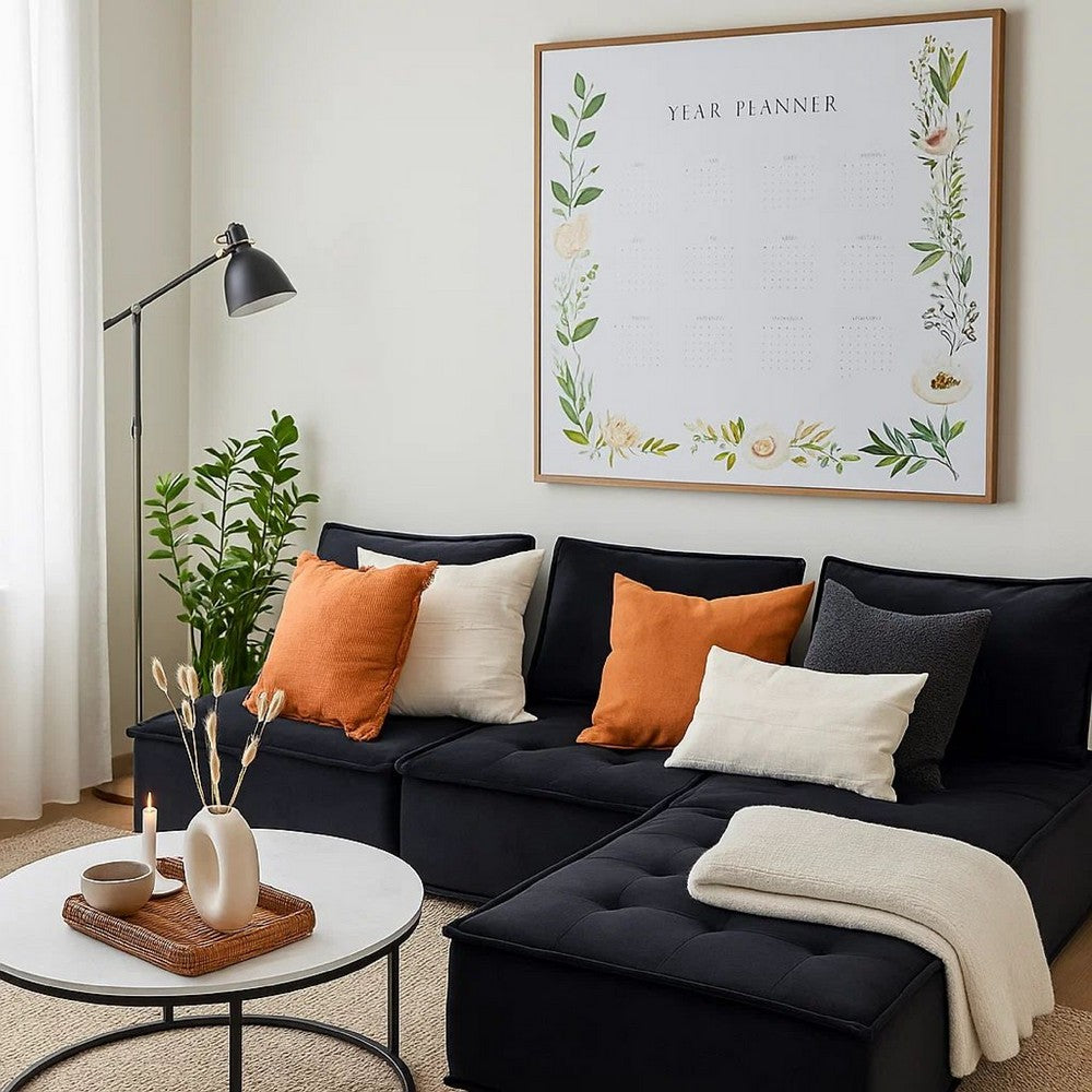 Alaya 5pc Foam Modular Sectional Sofa with Ottoman, Black Velvet Upholstery By Casagear Home