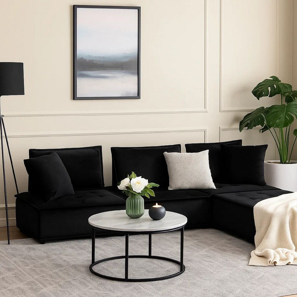 Alaya 5pc Foam Modular Sectional Sofa with Ottoman, Black Velvet Upholstery By Casagear Home