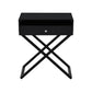 Zeno 27 Inch 1 Drawer Nightstand Glass Top Metal Cross Legs Modern Black By Casagear Home BM302302