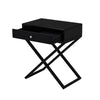 Zeno 27 Inch 1 Drawer Nightstand Glass Top Metal Cross Legs Modern Black By Casagear Home BM302302