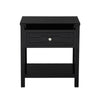 Fimo 27 Inch Nightstand with Drawer and Shelf, Glass Top, Modern Black Wood By Casagear Home