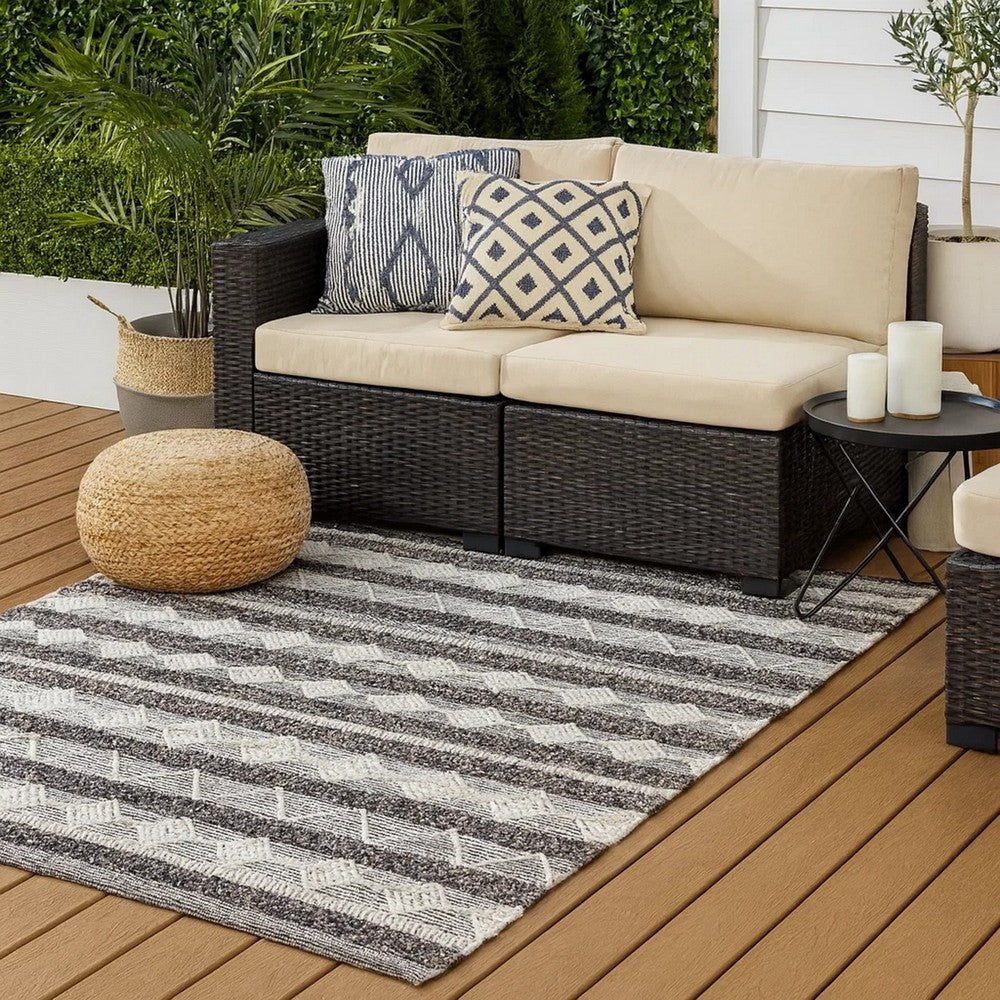 Ako 2 x 3 Indoor Outdoor Small Area Rug, Ivory Abstract Design, Gray Tones By Casagear Home