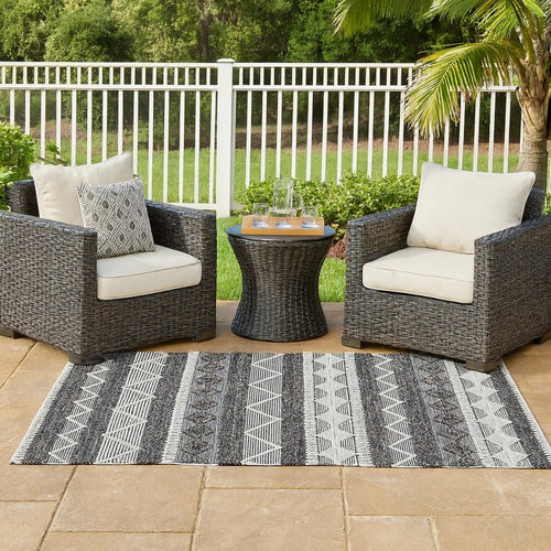 Ako 2 x 3 Indoor Outdoor Small Area Rug, Ivory Abstract Design, Gray Tones By Casagear Home