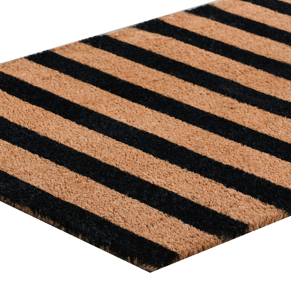 Oy 24 x 57 Coir Doormat with Brown and Black Striped Pattern, PVC Backing By Casagear Home