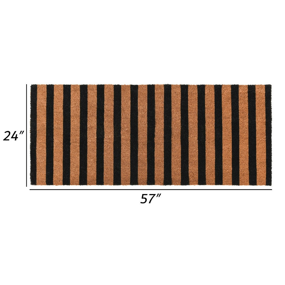 Oy 24 x 57 Coir Doormat with Brown and Black Striped Pattern, PVC Backing By Casagear Home