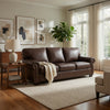 Ashley 92" Sofa, Nailhead Trim, Cushioned, Brown Leather Upholstery