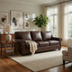 Ashley 92" Sofa, Nailhead Trim, Cushioned, Brown Leather Upholstery