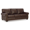Ashley 92" Sofa, Nailhead Trim, Cushioned, Brown Leather Upholstery
