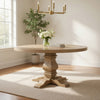 Som 60 Inch Round Dining Table, Cross Pedestal Base, Rustic Smoke Brown By Casagear Home