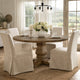 Som 60 Inch Round Dining Table, Cross Pedestal Base, Rustic Smoke Brown By Casagear Home