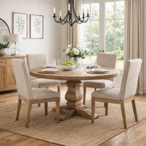 Som 60 Inch Round Dining Table, Cross Pedestal Base, Rustic Smoke Brown By Casagear Home