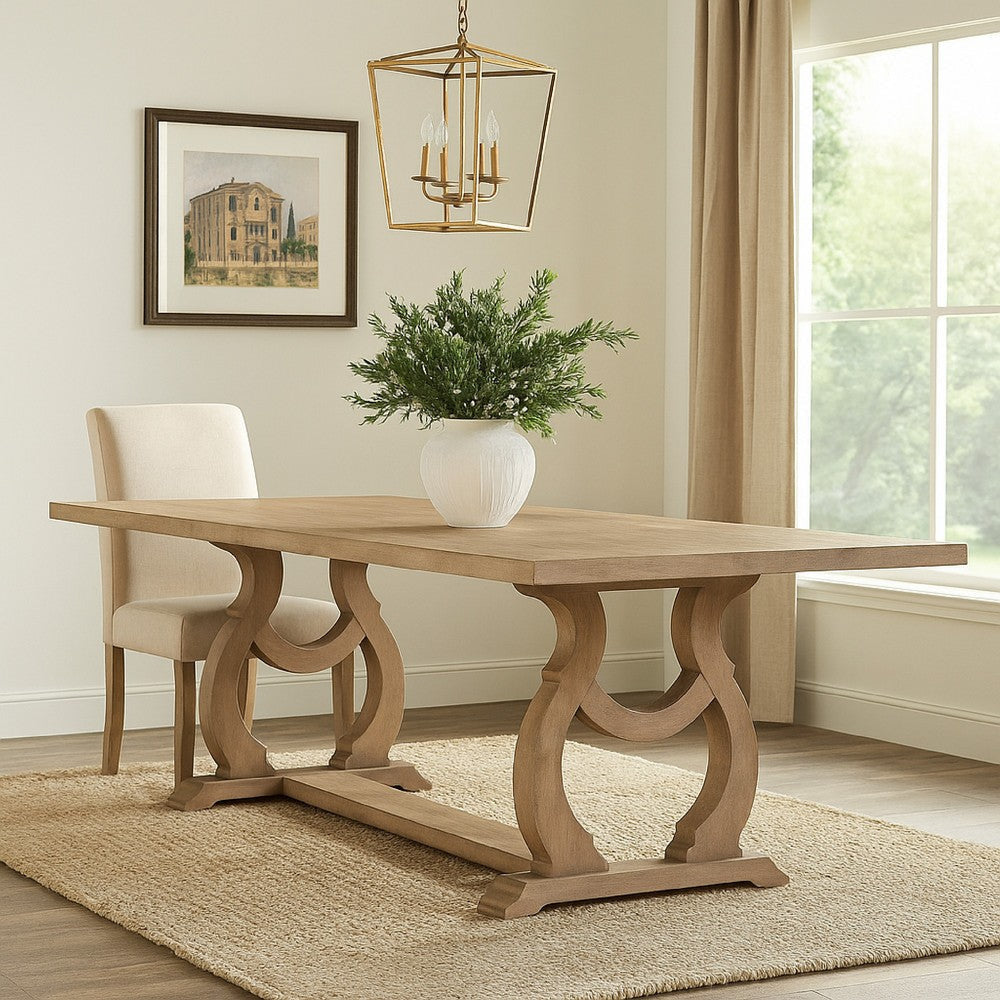 Sev 84-104 Inch Dining Table, Removable Extension Leaf, Trestle Base, Brown By Casagear Home