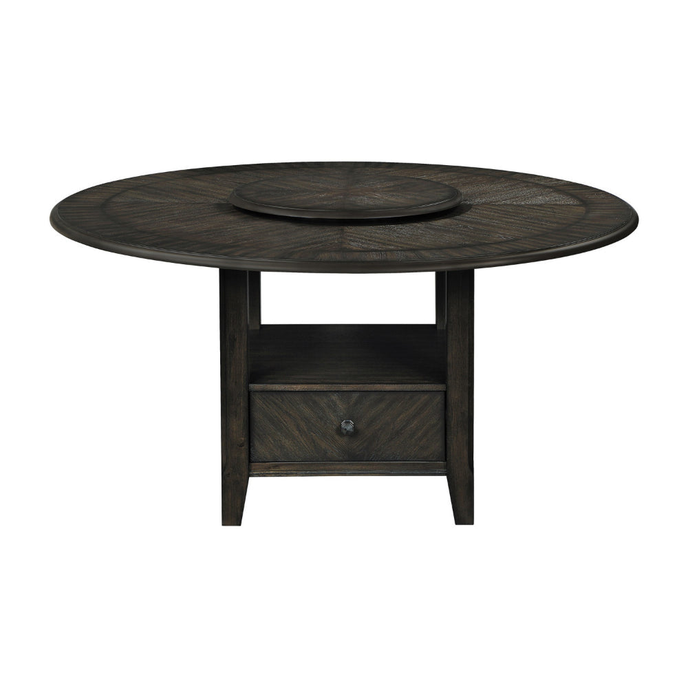 Tipa 60 Inch Round Table, Removable Lazy Susan, Drawer, Cocoa Brown Wood By Casagear Home