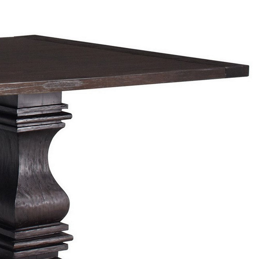 86 Inch Dining Table Turned Legs Double Pedestal Rustic Espresso Brown By Casagear Home BM302415