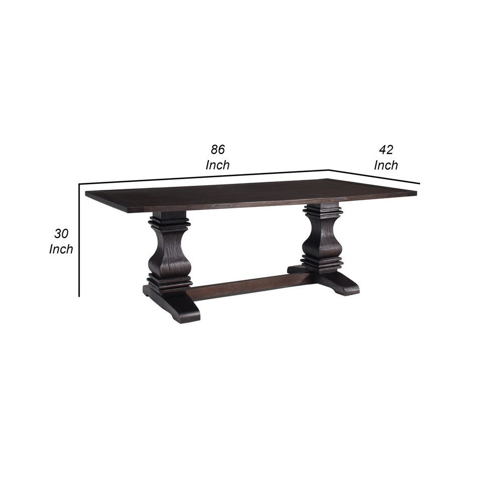 86 Inch Dining Table Turned Legs Double Pedestal Rustic Espresso Brown By Casagear Home BM302415