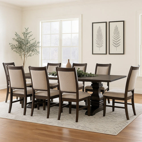 86 Inch Dining Table, Turned Legs, Double Pedestal, Rustic Espresso Brown By Casagear Home