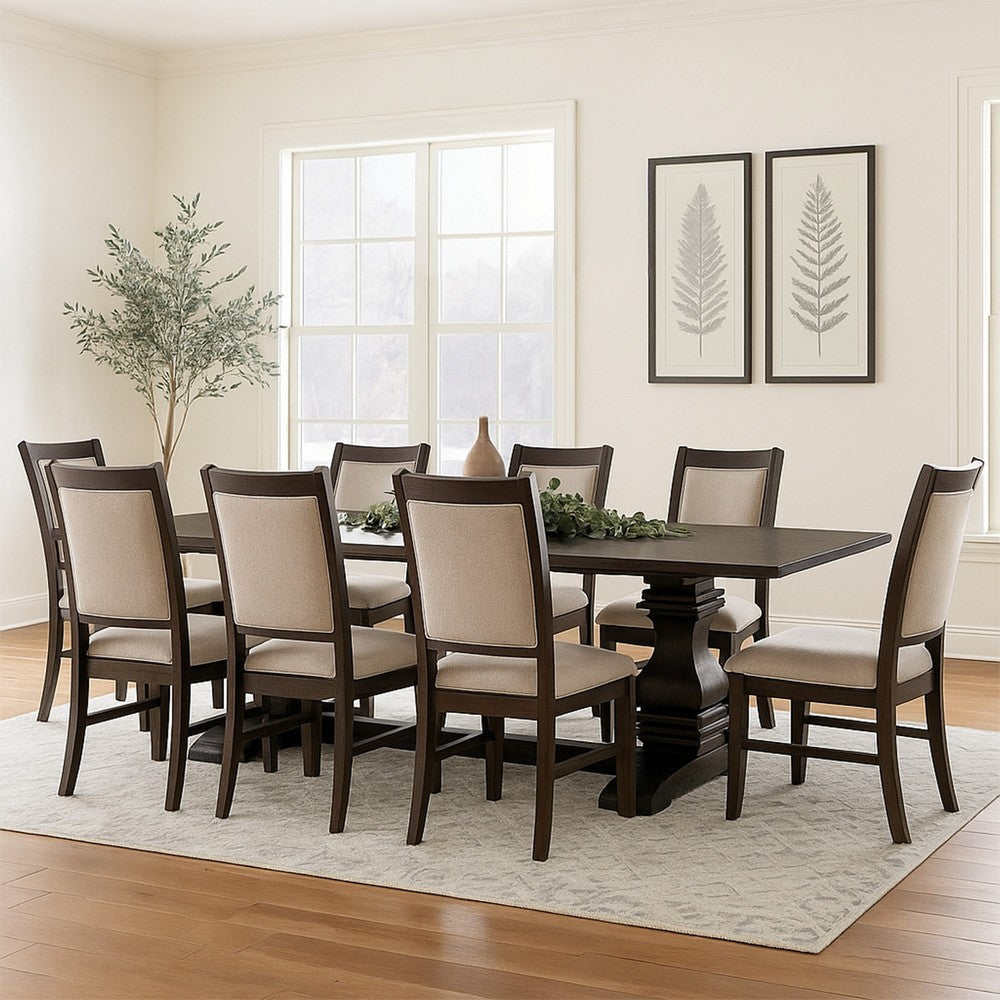 86 Inch Dining Table, Turned Legs, Double Pedestal, Rustic Espresso Brown By Casagear Home