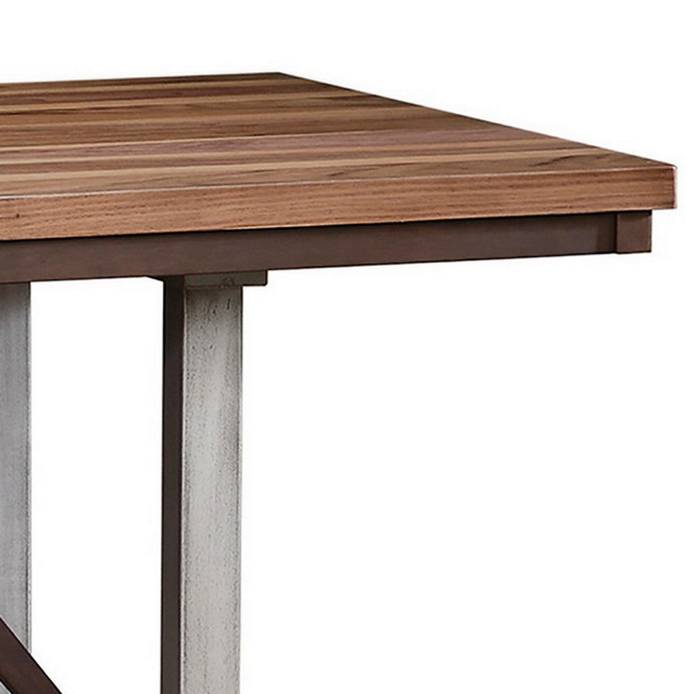 60-77 Inch Extendable Dining Table, Natural Brown Wood, Smooth Gray Metal By Casagear Home