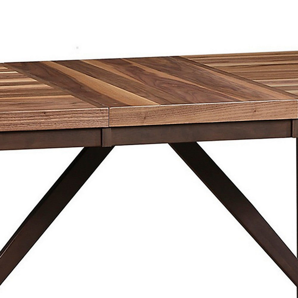 60-77 Inch Extendable Dining Table, Natural Brown Wood, Smooth Gray Metal By Casagear Home