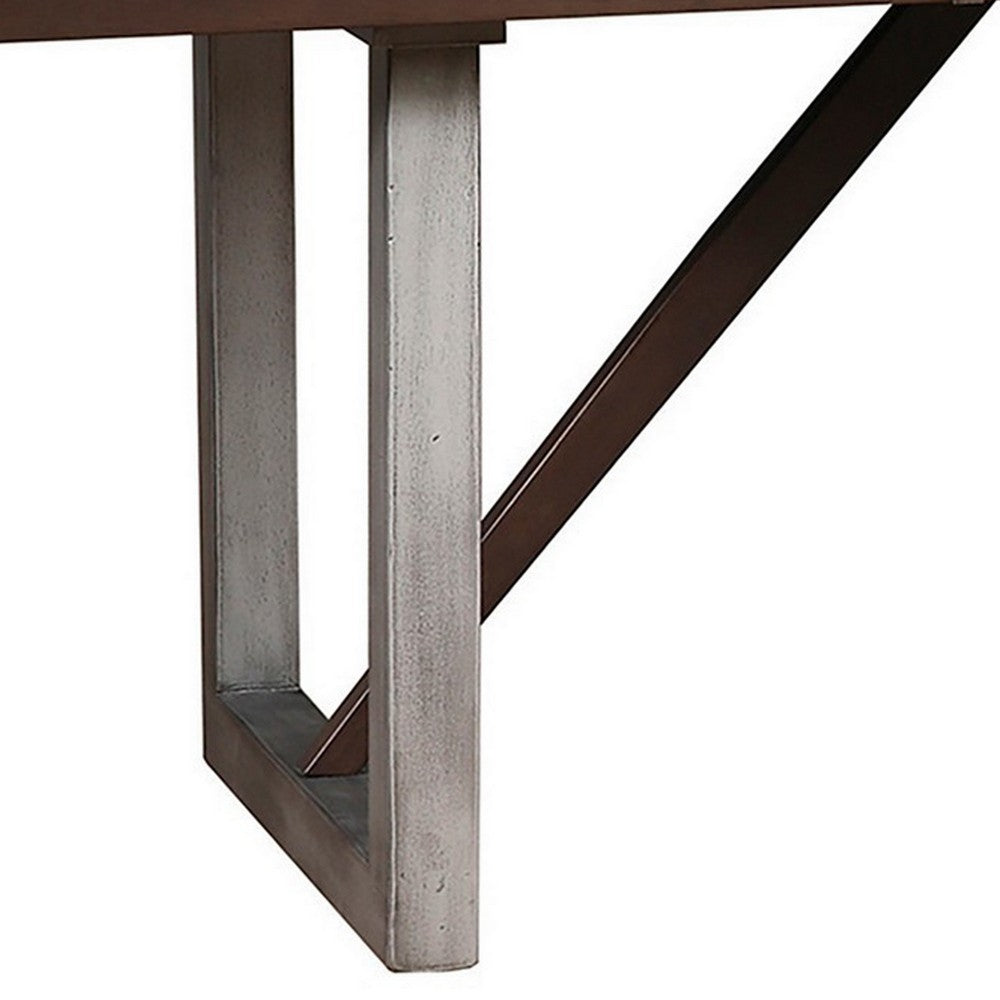 60-77 Inch Extendable Dining Table, Natural Brown Wood, Smooth Gray Metal By Casagear Home
