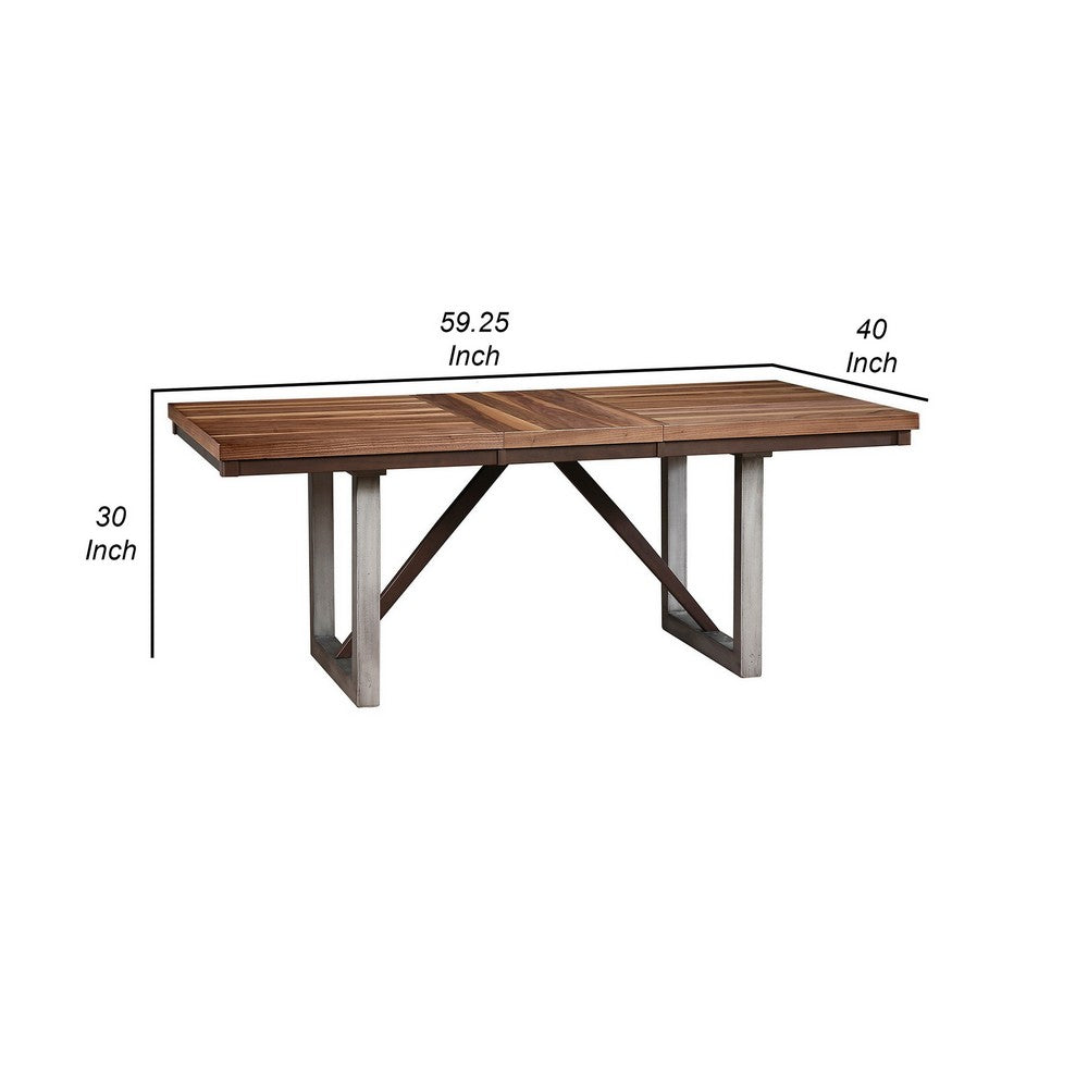 60-77 Inch Extendable Dining Table, Natural Brown Wood, Smooth Gray Metal By Casagear Home