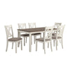 7 Piece Dining Set, Dry Brushed Weathered Wood Surface, Gray Upholstery By Casagear Home