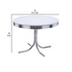 Loy 42 Inch Round Dining Table, Glossy White Wood Top, Ribbed Chrome Apron By Casagear Home