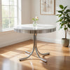Loy 42 Inch Round Dining Table, Glossy White Wood Top, Ribbed Chrome Apron By Casagear Home