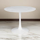 Loxi 40 Inch Round Dining Table, White Faux Marble Top, Tulip Accent Body By Casagear Home