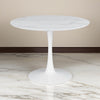 Loxi 40 Inch Round Dining Table, White Faux Marble Top, Tulip Accent Body By Casagear Home