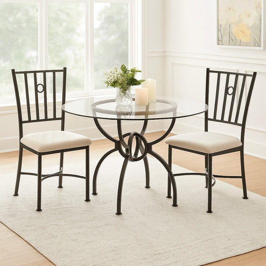 48 Inch Round Dining Table, Clear Glass Top, Interlocked Ring Motif Legs By Casagear Home