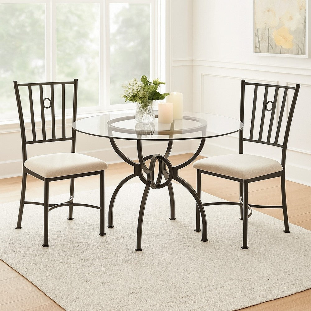 48 Inch Round Dining Table, Clear Glass Top, Interlocked Ring Motif Legs By Casagear Home