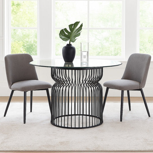 30 Inch Cage Style Dining Table Base, Hollow Cylinder Base, Gray Metal By Casagear Home