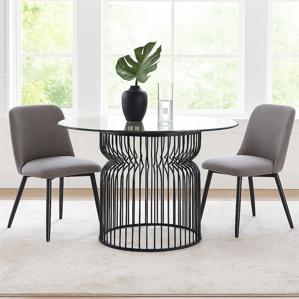 30 Inch Cage Style Dining Table Base, Hollow Cylinder Base, Gray Metal By Casagear Home