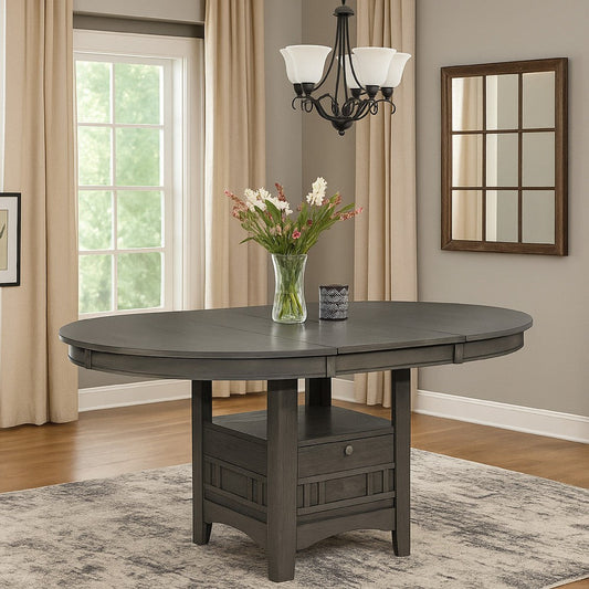 42-60 Inch Extendable Oval Dining Table, Shelf, Closed Storage, Smooth Gray By Casagear Home