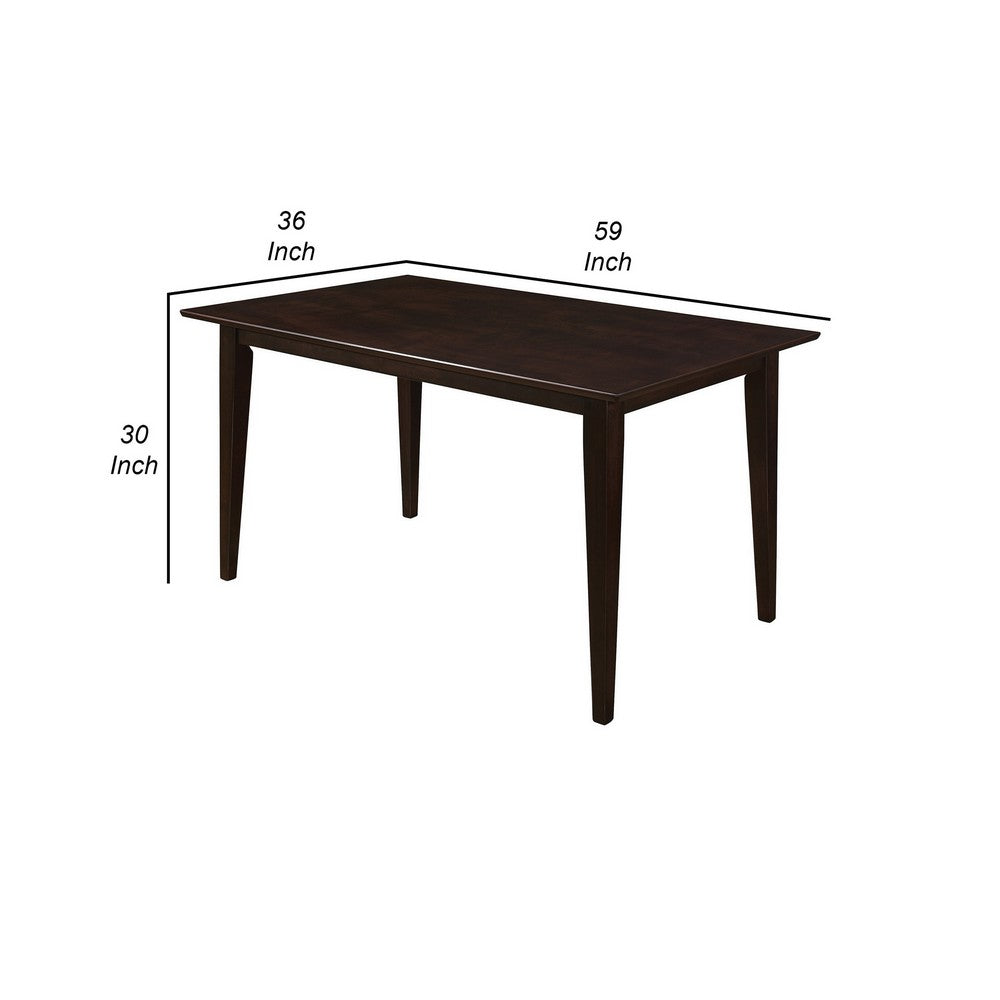 59 Inch Rectangular Dining Table, Tapered Legs, Dark Cappuccino Brown Wood By Casagear Home