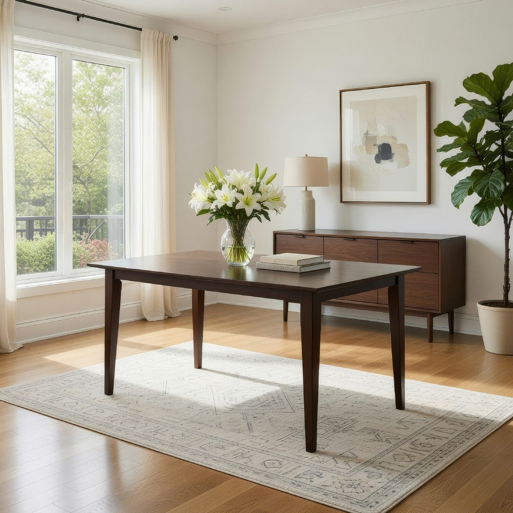 59 Inch Rectangular Dining Table, Tapered Legs, Dark Cappuccino Brown Wood By Casagear Home