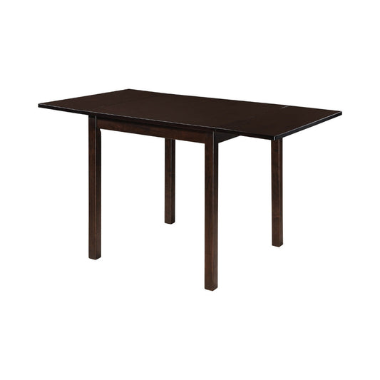 52 Inch Drop Leaf Dining Table, Block Legs, Dark Cappuccino Brown Wood