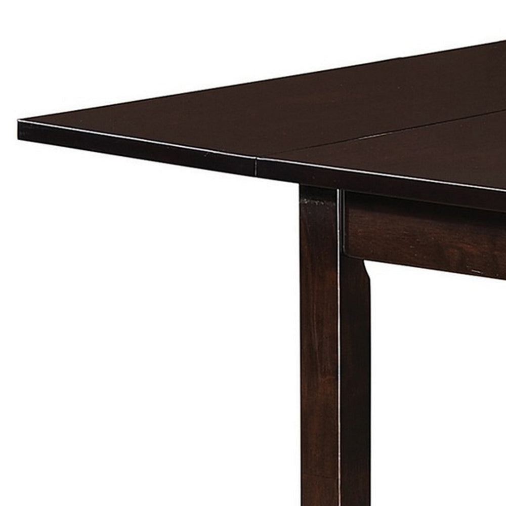 52 Inch Drop Leaf Dining Table Block Legs Dark Cappuccino Brown Wood BM302438