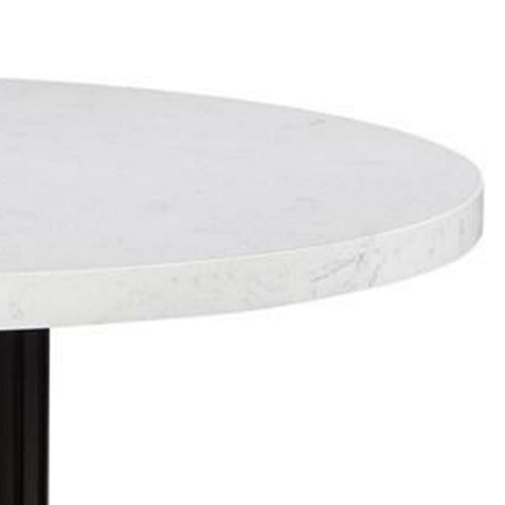 Shoy 54 Inch Round Dining Table Cultured Marble Top Espresso Brown Wood By Casagear Home BM302443