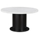 Shoy 54 Inch Round Dining Table, Cultured Marble Top, Espresso Brown Wood By Casagear Home