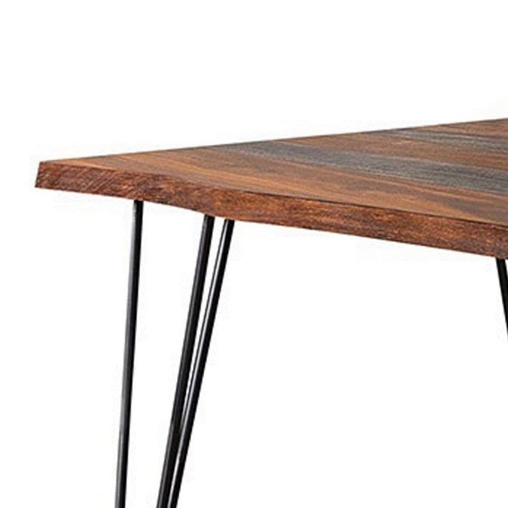 Moka 80 Inch Dining Table Live Edge Brown Gray Sheesham Wood Hairpin Legs BM302444