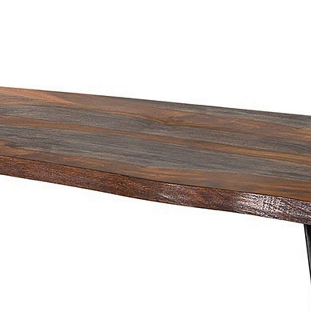 Moka 80 Inch Dining Table Live Edge Brown Gray Sheesham Wood Hairpin Legs BM302444