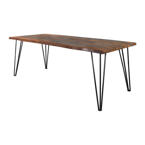 Moka 80 Inch Dining Table, Live Edge Brown Gray Sheesham Wood, Hairpin Legs